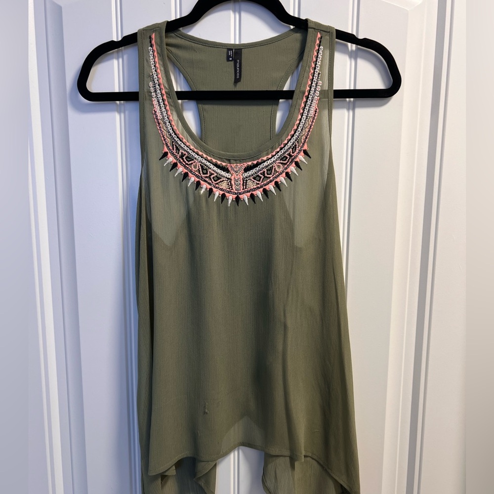 Flowy, Olive, see through top